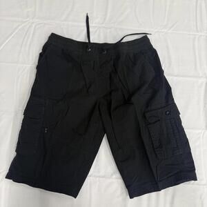 Society Shorts Mens 2XL Black Cargo Drawstring Waist Multi Pocket Knee Length